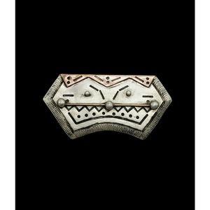 Vintage Artisan Signed MCM African Zula Tribal Warrior Mixed Metal 2 1/4" Brooch